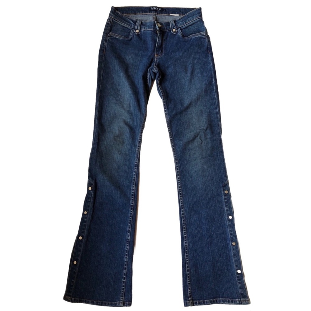 Y2K low rise Jeans Small Side Slit Flair Boot Leg Rhinestones Designer Allen B